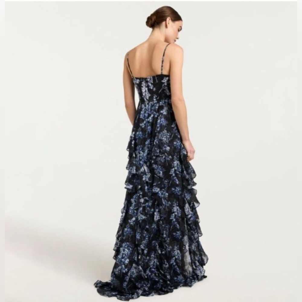 CINQ A SEPT Coastal Floral Glenda Cascading Ruffle Lurex Metallic Dress 12 NWT - Picture 8 of 16